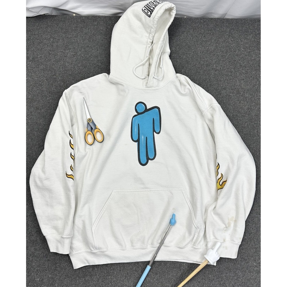 Billie Eilish World Tour Hoodie White Graphic Flames Mens Large